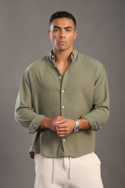 Men's Sage Green Oversize Loose Linen Shirt