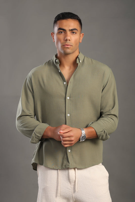 Men's Sage Green Oversize Loose Linen Shirt