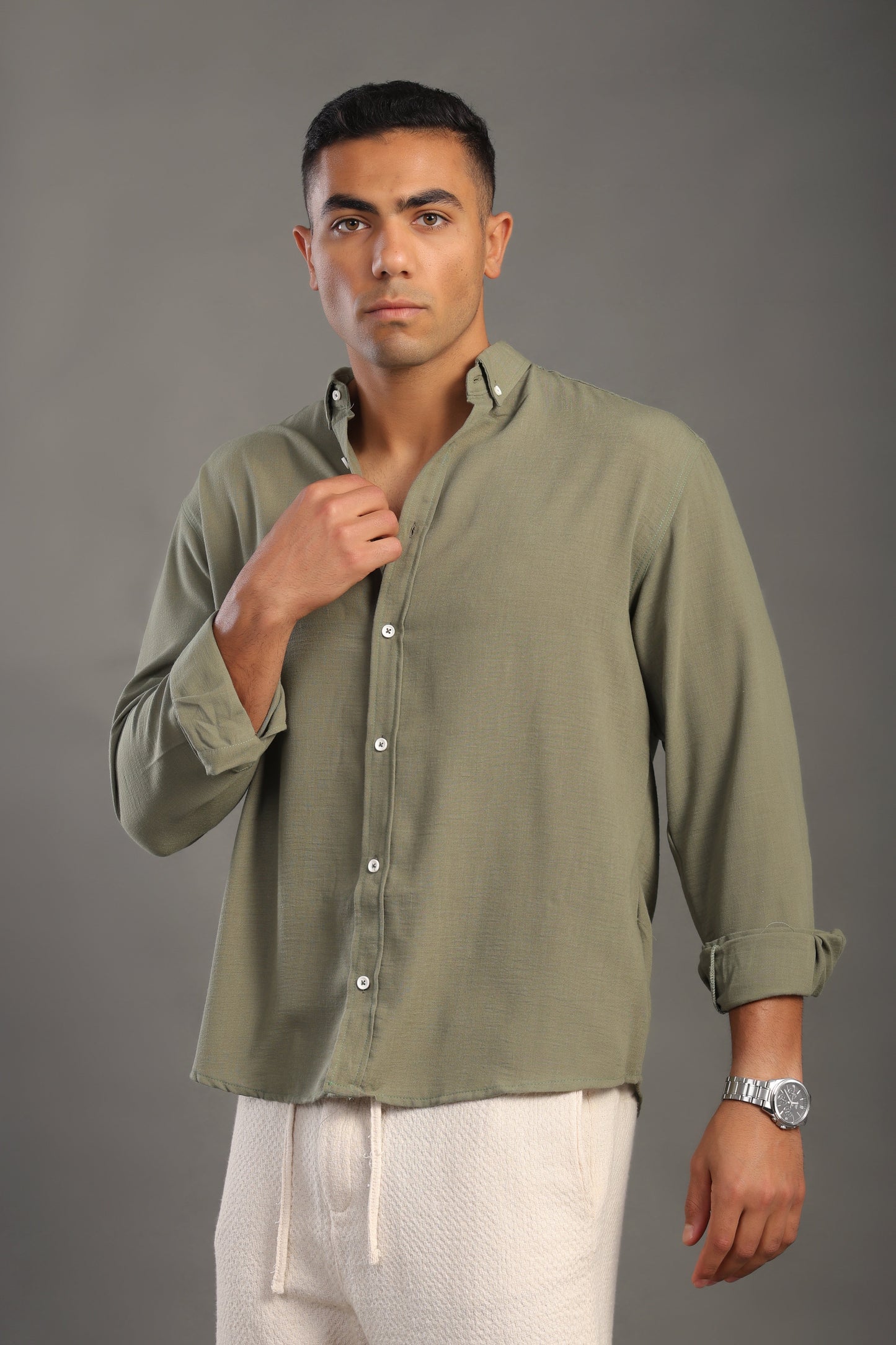 Men's Sage Green Oversize Loose Linen Shirt
