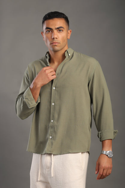 Men's Sage Green Oversize Loose Linen Shirt