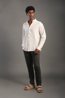 Men's Beige Oversize Loose Linen Shirt