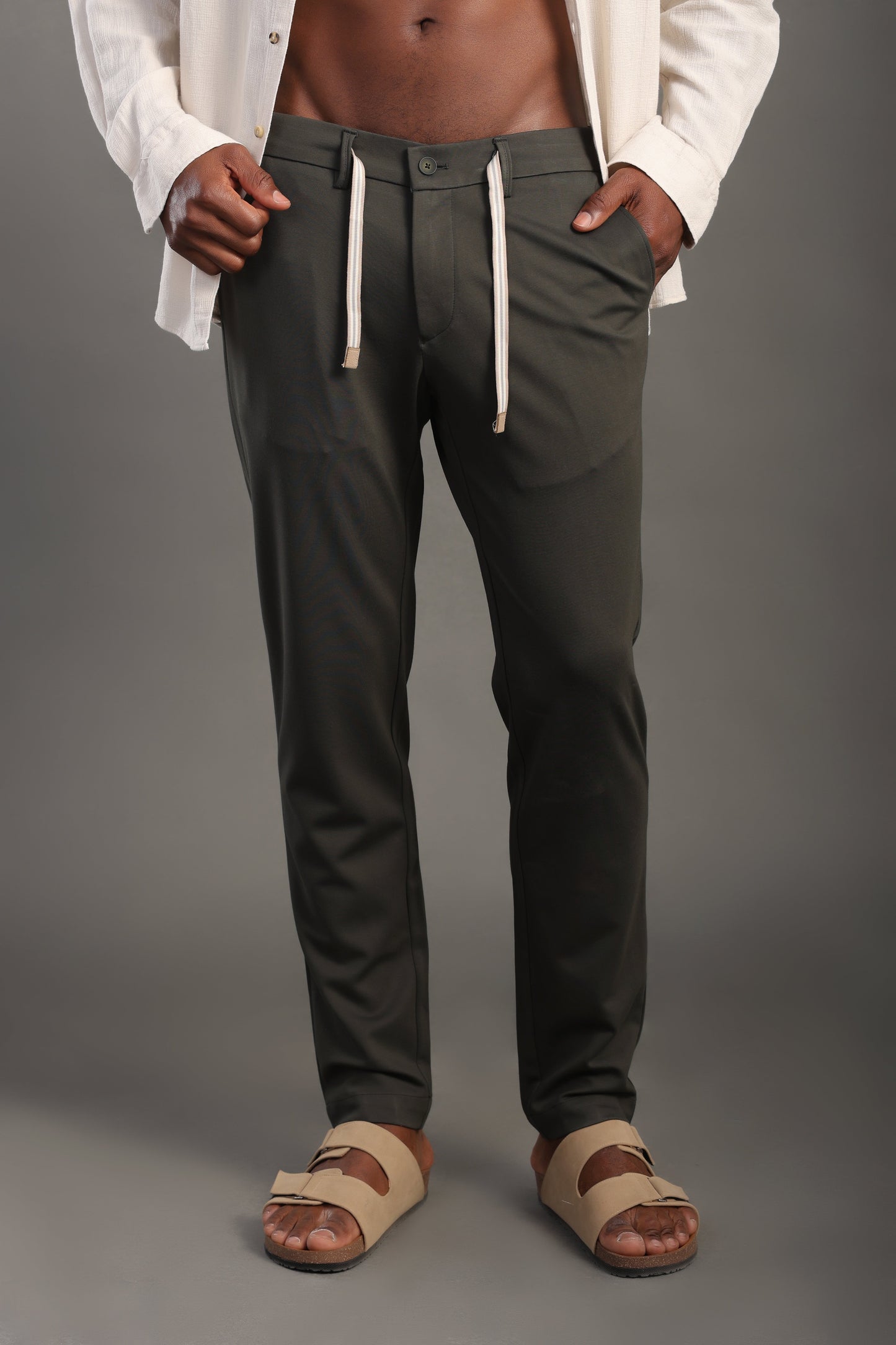 Men's Olive Green Regular Fit Trousers