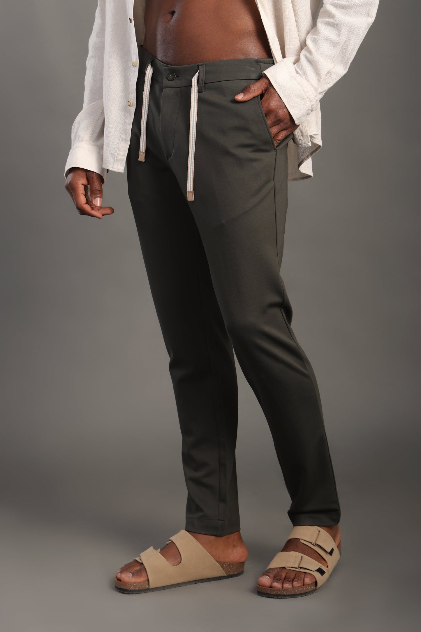 Men's Olive Green Regular Fit Trousers