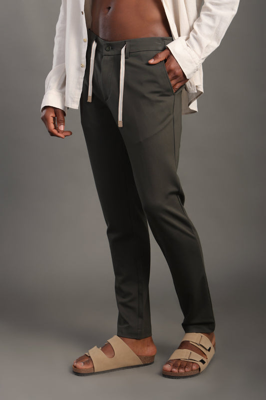 Men's Olive Green Regular Fit Trousers