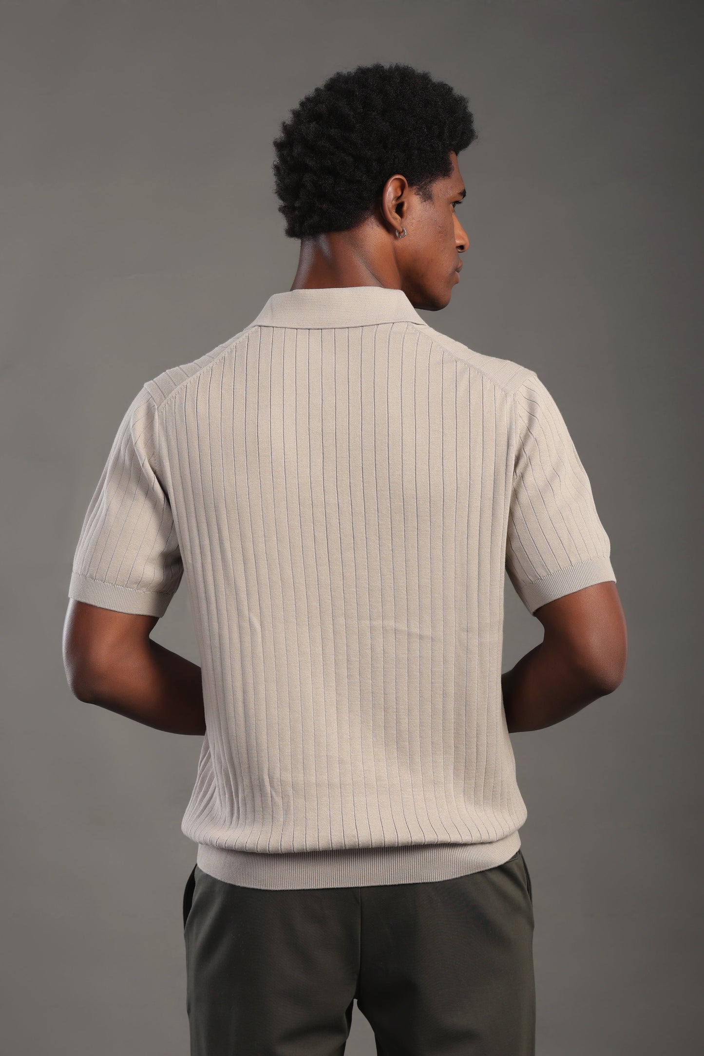 Men's Khaki Button Plain Polo T-shirt