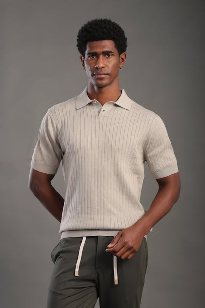Men's Khaki Button Plain Polo T-shirt