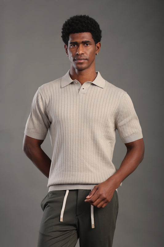 Men's Khaki Button Plain Polo T-shirt