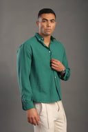 Men's Croc Green Oversize Loose Linen Shirt
