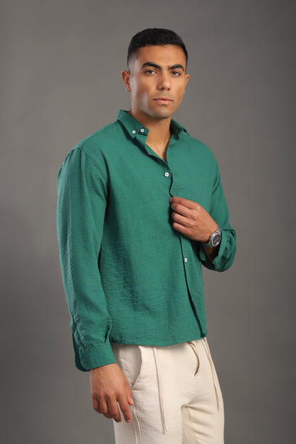 Men's Croc Green Oversize Loose Linen Shirt