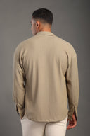 Men's Malibu Beige Long Sleeve Dobby Texture Shirt