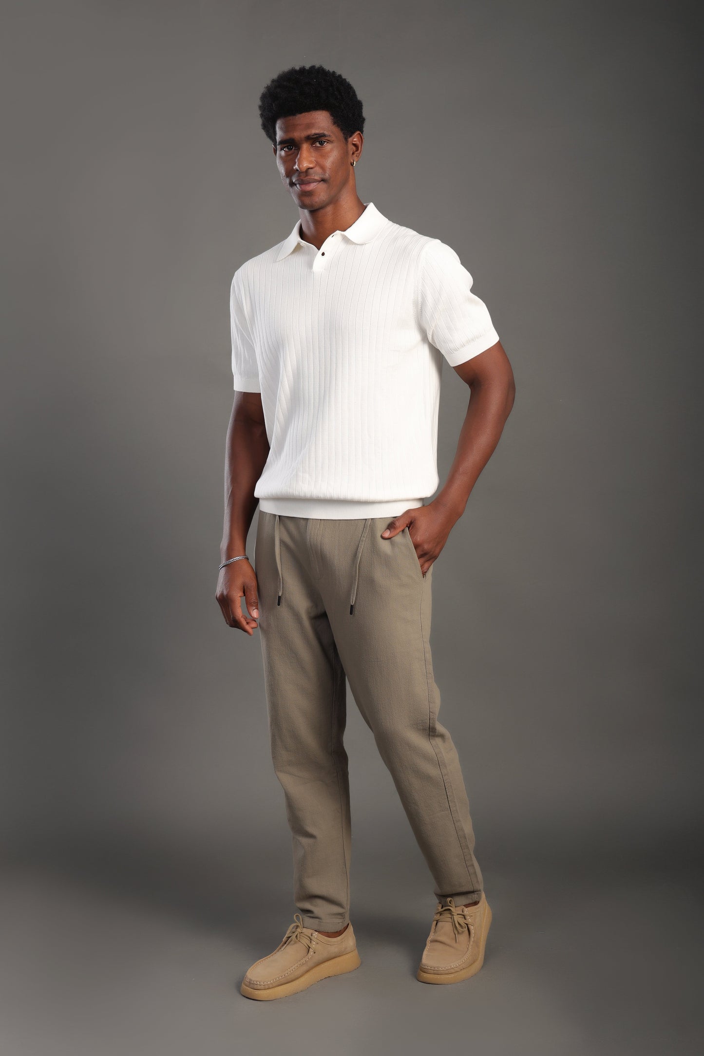 Men's Offwhite Button Plain Polo T-shirt