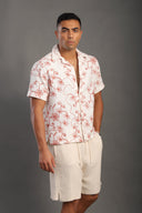Men's Stone Half Sleeve Printed V Neck Collar Shirt