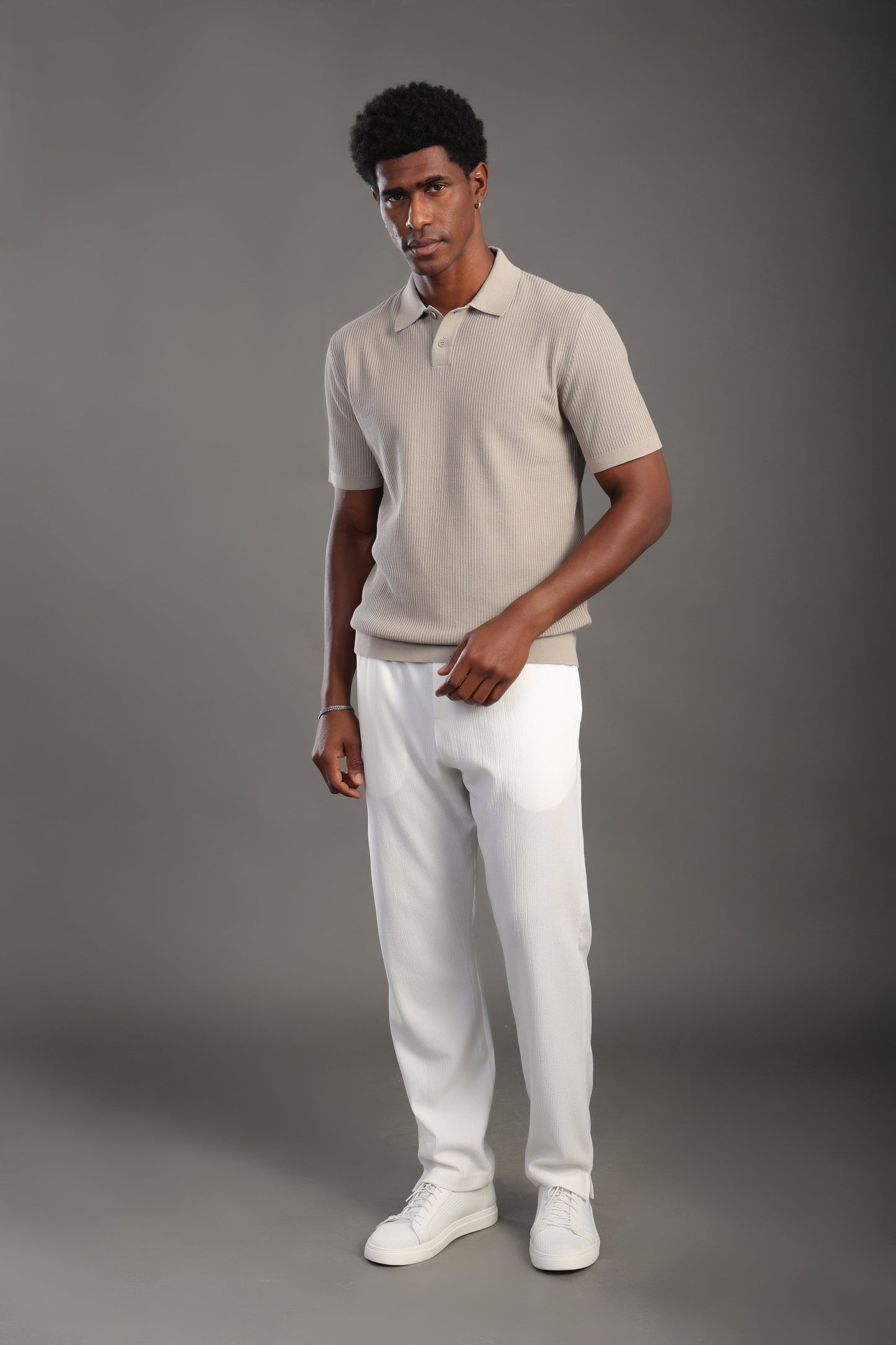 Men's Khaki Button Plain Polo T-shirt
