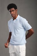 Men's Babyblue Button Plain Polo T-shirt