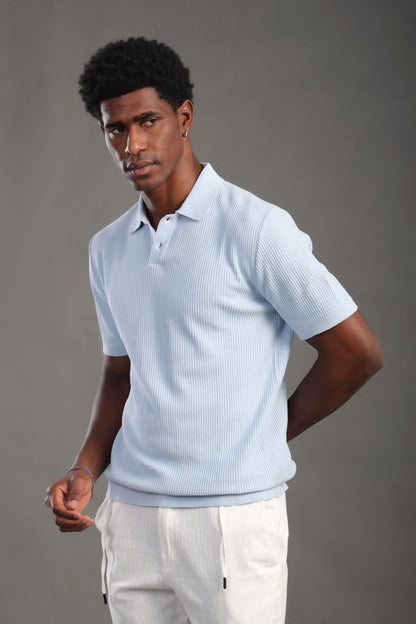Men's Babyblue Button Plain Polo T-shirt