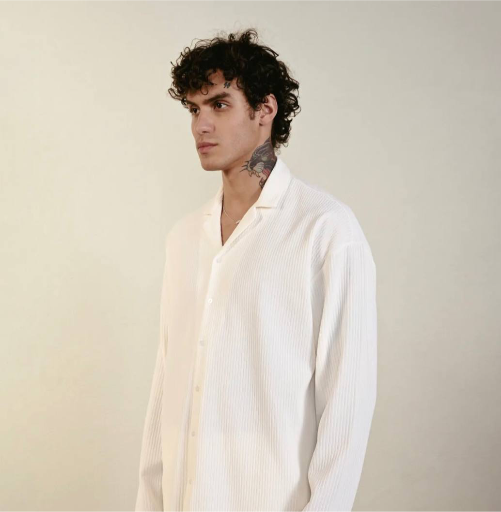 Men's White Long Sleeve Stripes Shirt