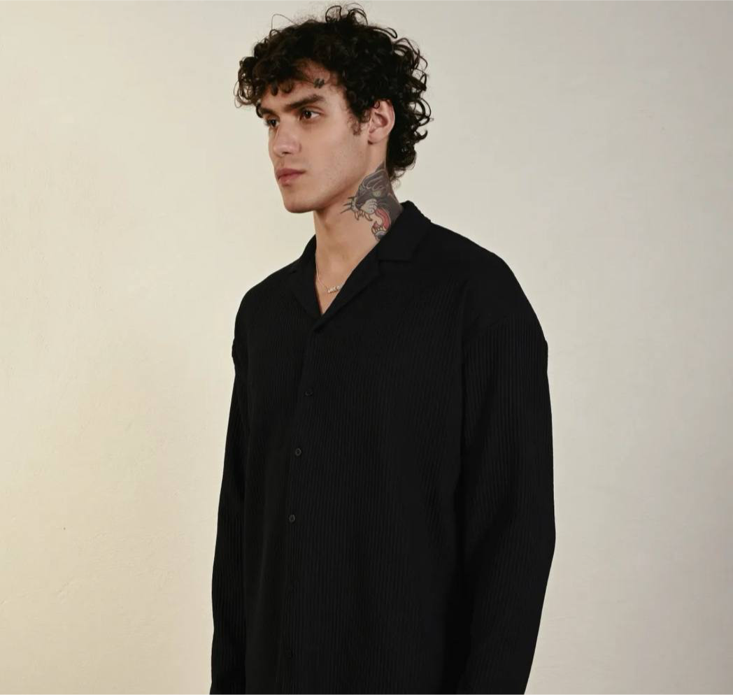 Men's Black Long Sleeve Stripes Shirt