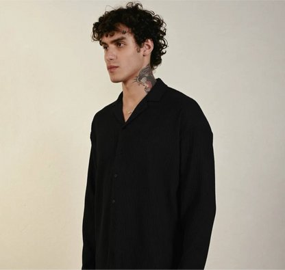 Men's Black Long Sleeve Stripes Shirt