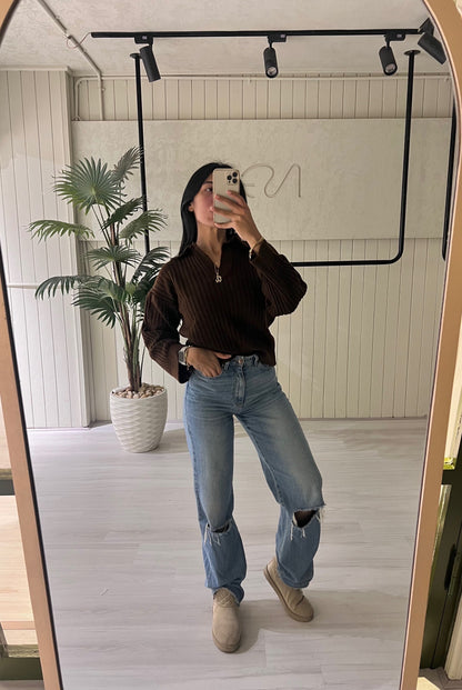 Women's Oversize V Neck Pullover In Brown