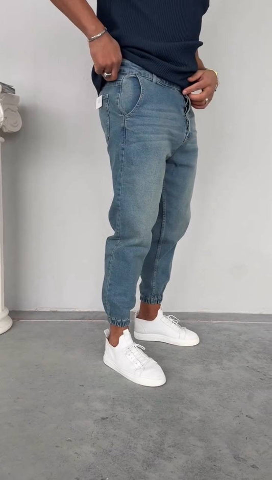 Men's Slimline Joggers Denim Blue Trousers