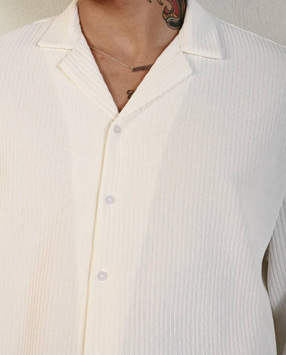 Men's White Long Sleeve Stripes Shirt