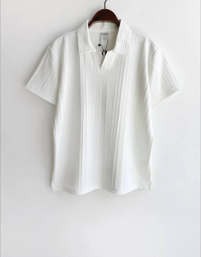 Men's White V Neck Collar T-shirt